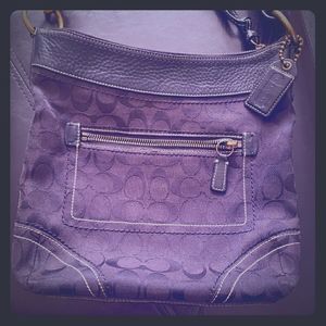 Coach Monogram Black Cloth Purse w/ Leather Strap (vintage)